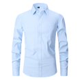 thumbnail image 3 of Japceit Chemise à Manches 3/4 Homme Mode Uni Col Rabattu Cardigan Haut de Bureau Chemise Hauts à Boutons, 3 of 6