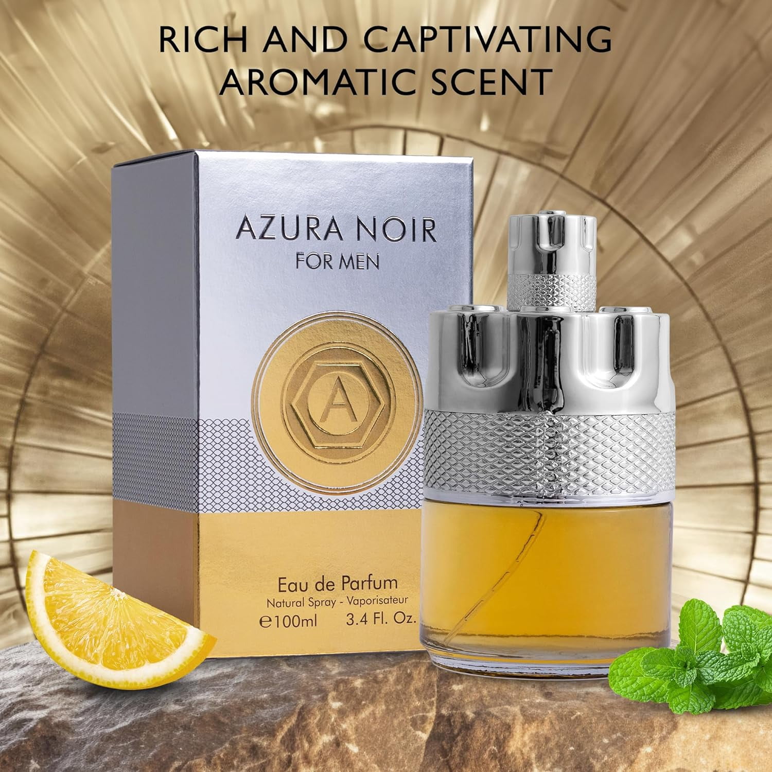 Azura Noir Eau De Parfum for Men, Woody Spicy Cologne with Citrus Notes, Long-Lasting, 100ml