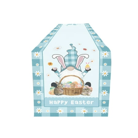 

Happy Easter Bunny Gnome Table Runners Polyester for Easter Table Lace Fabric Tablecloth Covers 178x30cm Pink