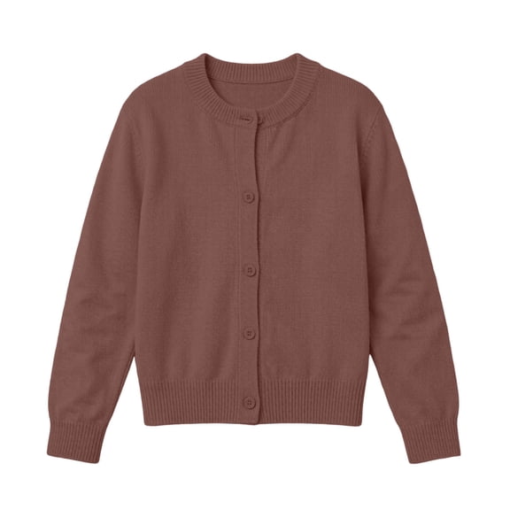 Dvprdro Girls Cotton Knit Cardigan Sweater Crew Neck Full Button Front Solid Soft Loose Fit Long Sleeve Preppy Outerwear for Campus Commute Daily Wear