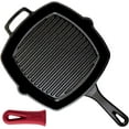 thumbnail image 5 of Cast Iron Grill Pan - Square 10.5"-Inch Pre-Seasoned Ribbed Skillet + Handle Cover + Pan Scraper - Grille, Firepit, Stovetop, Induction Safe - Indoor/Outdoor - Great for Grilling, Frying and Camping, 5 of 7