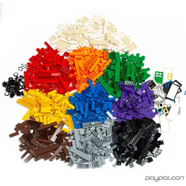 Play Platoon 1100 Piece Building Bricks Play Set, 10 Classic Colors Bricks,  Includes Wheels, Tires, Axles, Windows & Door Pieces- Compatible with Lego