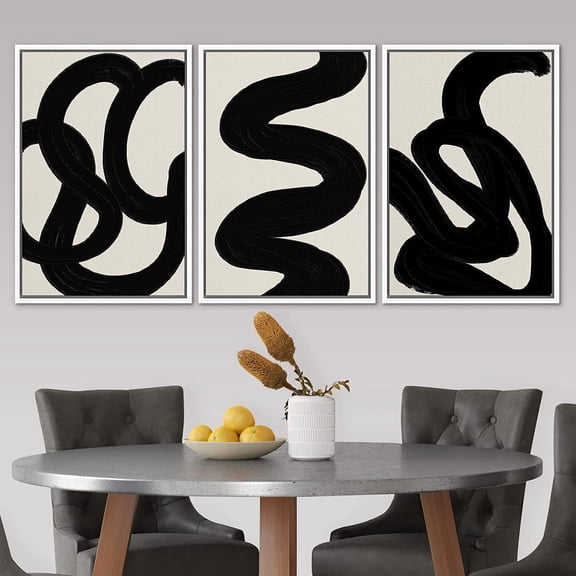 PixonSign Framed Canvas Print Wall Art Set Duotone Minimal Dark Brush Stroke Landscape Abstract Shapes Illustrations Modern Art Boho Decorative for Living Room, Bedroom, Office - 24"x36"x3 WHITE
