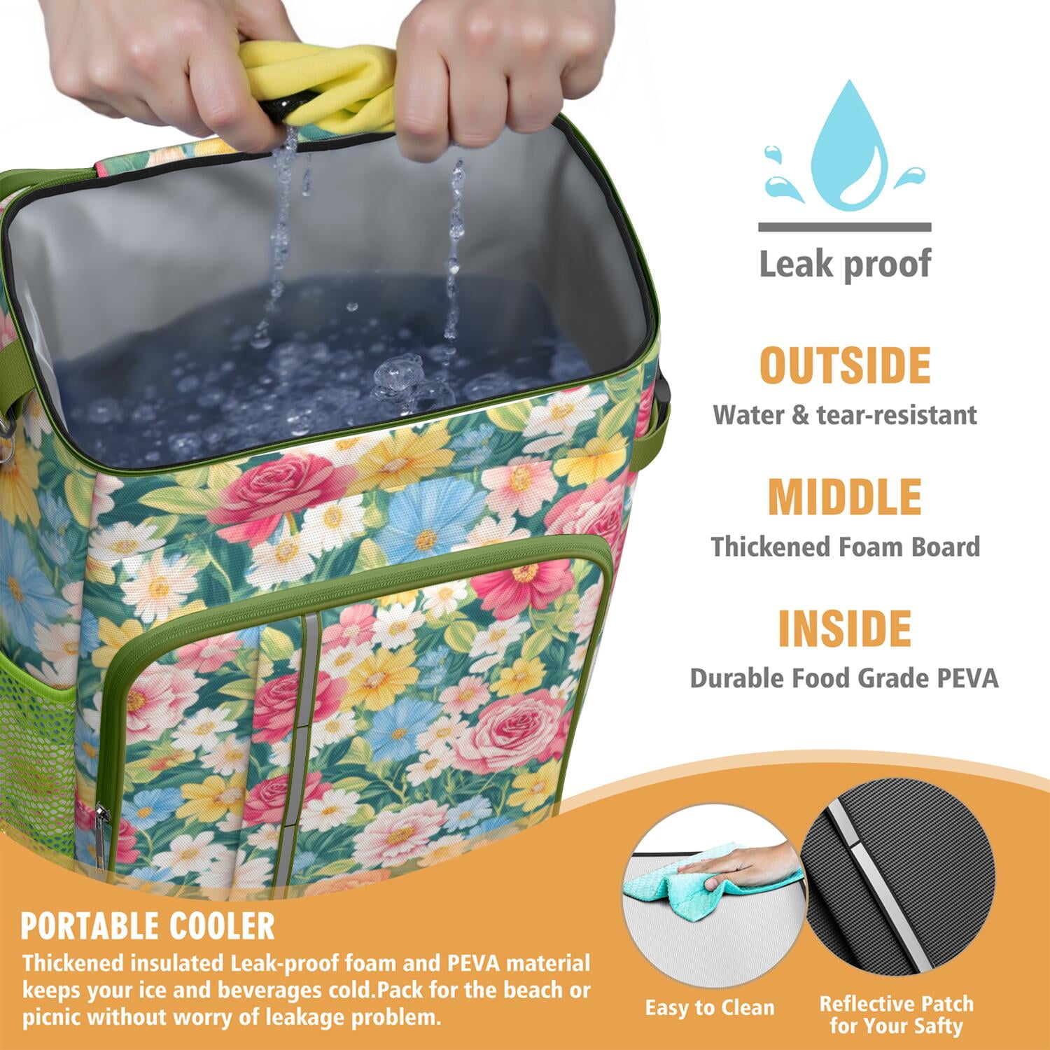 Travel Cooler Bag - Pioneer Flower Floral Print Pattern Camping Beer Cooler Backpack with Bottle Opener- Waterproof Insulated Picnic Backpacks - Cooler Bag for Beach