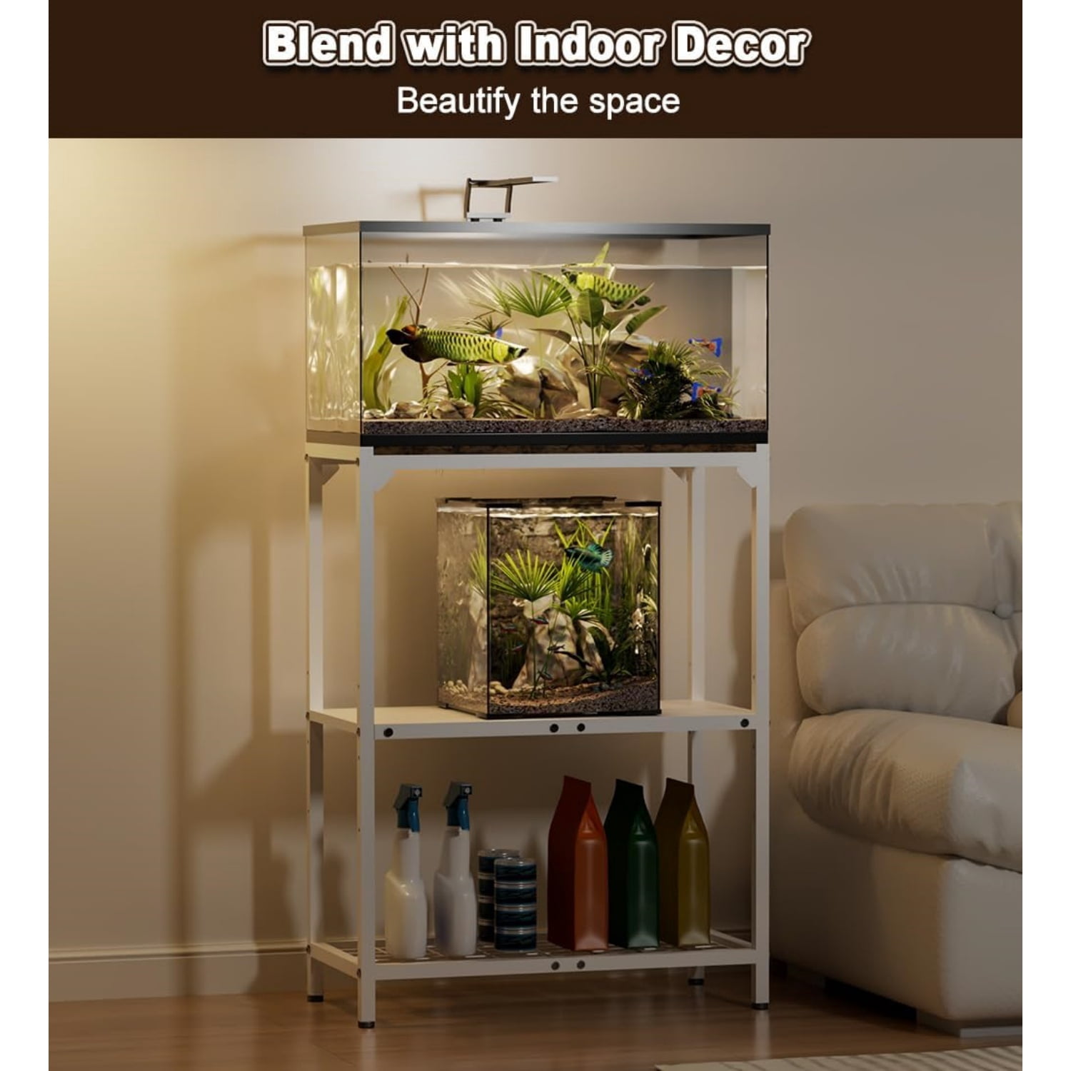 20 Gallon Aquarium Stand, Fish Tank Stand with Adjustable 3-Tier Storage Shelf, Heavy Duty Reptile Breeder Turtle Tank Terrarium Rack Table for Home Office, 24" L x 12" W x 32.2" H, White
