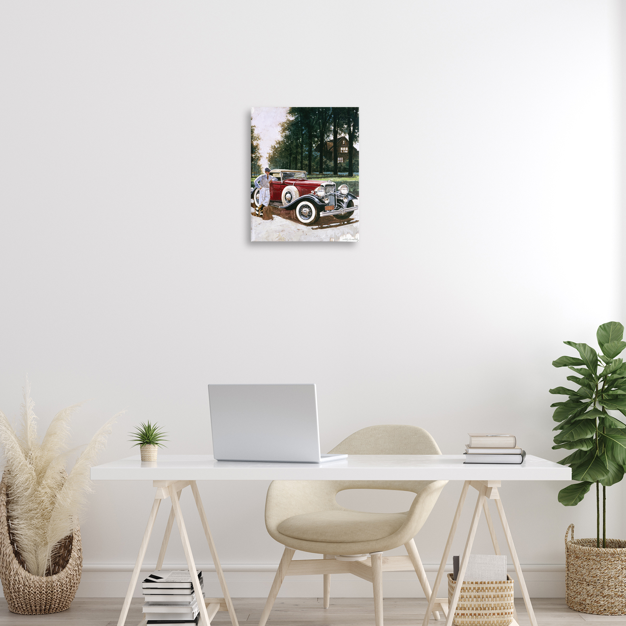 Retro Convertible Coupe & Driver Canvas Wall Art, design by Wind River Studios