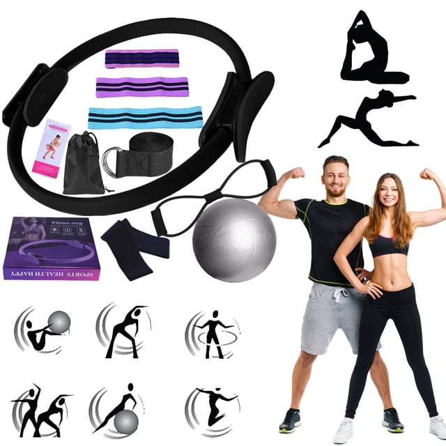 Meottam Meottam 8 in 1 Yoga Set for Women, Pilates Essentials Kit with Pilates Rings Booty Bands Exercise Band Yoga Ball Figure Resistance Band for Stretching & Relief (Black)