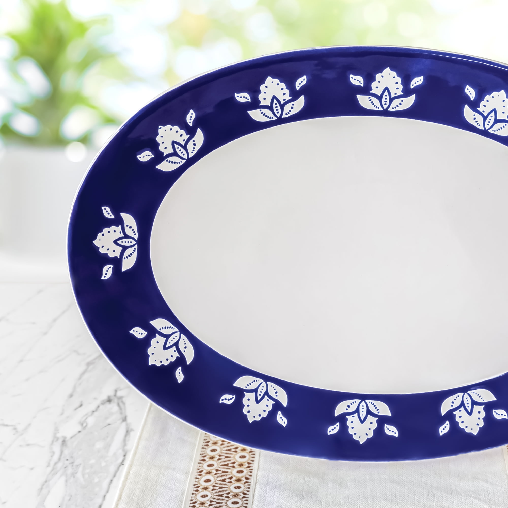 Sofia Home Large Oval Indigo Stoneware Serve Tray by Sofia Vergara