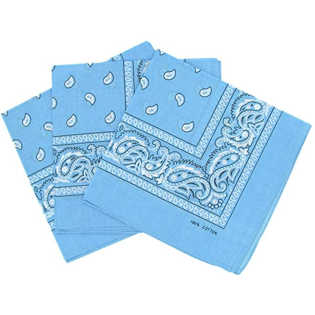 3 Pieces Bandana Headscarf Neckerchief Nicki Scarf Biker Cloth Motorcycle Cloth Different Colors Paisley Pattern, Light Blue