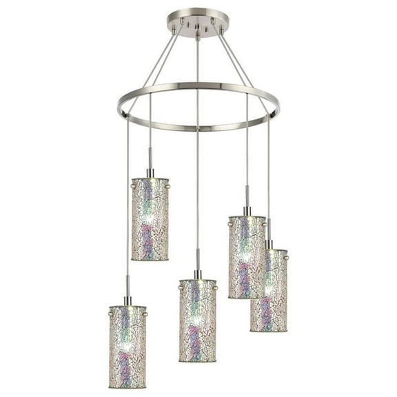 Woodbridge Lighting Tube 5-Light Glass Chandelier in Satin Nickel/Iridescent