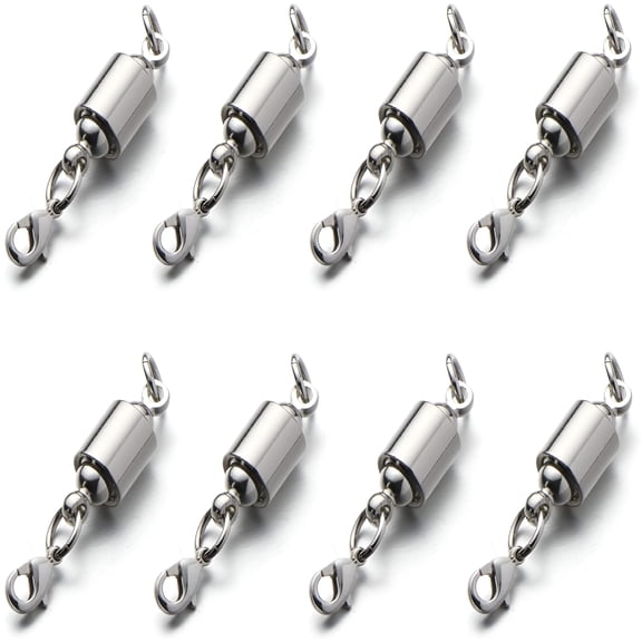 DESIGNICE Screw Locking Magnetic Necklace Clasps and Closures Safety Easy Jewelry Clasps 6mm Light and Small Keep The Clasp in Back 8pcs Silver