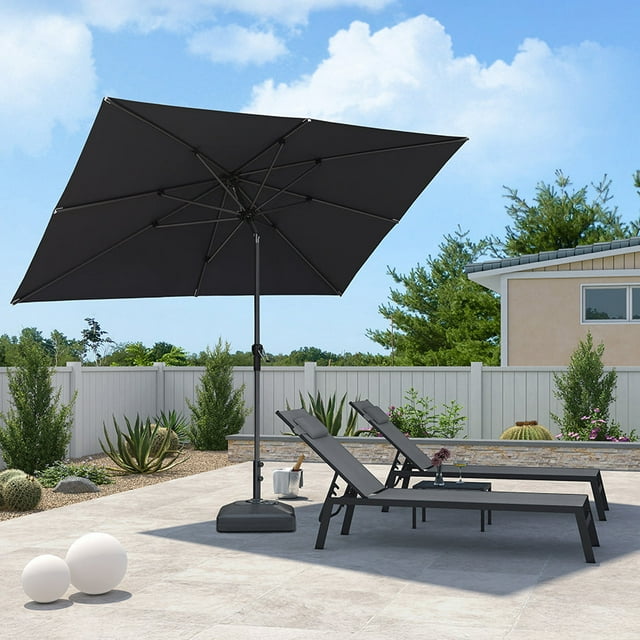 PURPLE LEAF Parasol de Table Rectangulaire d'Extérieur 10 Pieds x 6.5 Pieds avec Manivelle et Inclinaison, Parasol de Terrasse de Marché à Cadre en Aluminium, 8 Nervures Robustes, Gris