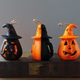 thumbnail image 5 of Paquete de 3 luces LED de calabaza para Halloween, portátiles con sombrero de bruja, cara de fantasma parpadeante para decoración de fiesta, 5 of 5