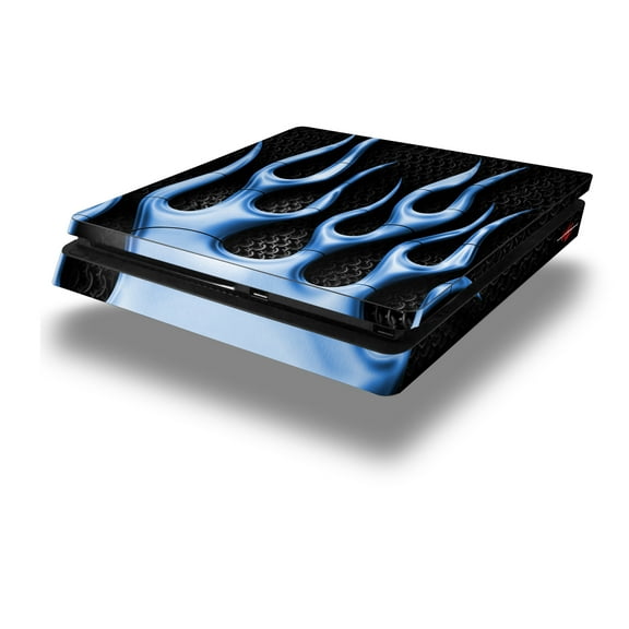 Vinyl Decal Skin Wrap compatible with Sony PlayStation 4 Slim Console Metal Flames Blue (PS4 NOT INCLUDED)