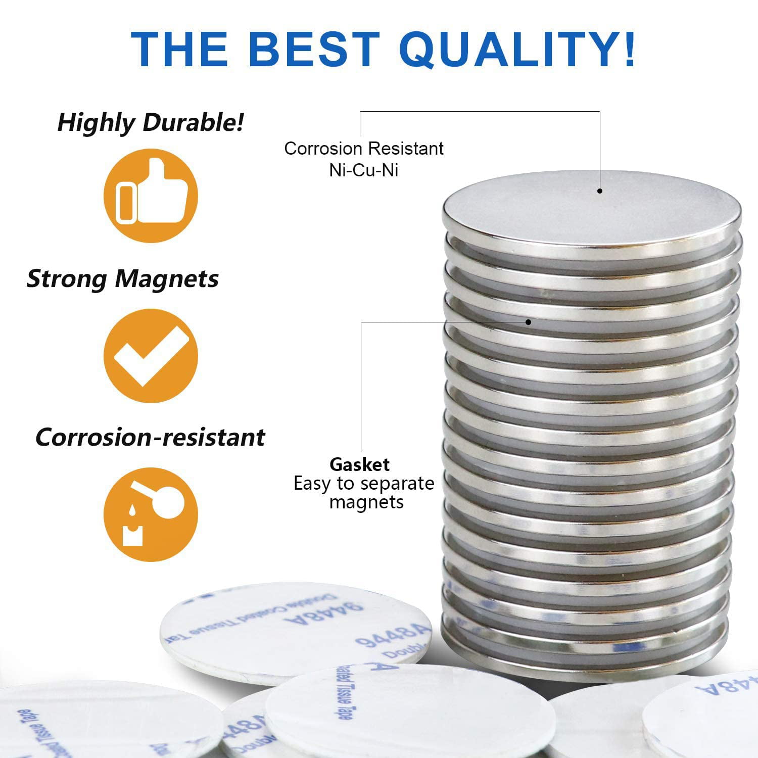 Powerful Rare x Super Strong Neodymium Disc Magnets with Double-Sided Adhesive 