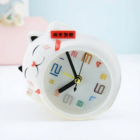 EXHUMKY 1Pc White Desk Alarm Clock Creative Cat Shape Table Clock and Decorative Choice