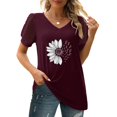thumbnail image 2 of TSADFHJI Hauts Sans Manches pour Femmes Été T-Shirt Décontracté Uni Col en V Chiffon Manches Courtes Blouse Imprimée L Rouge, 2 of 7