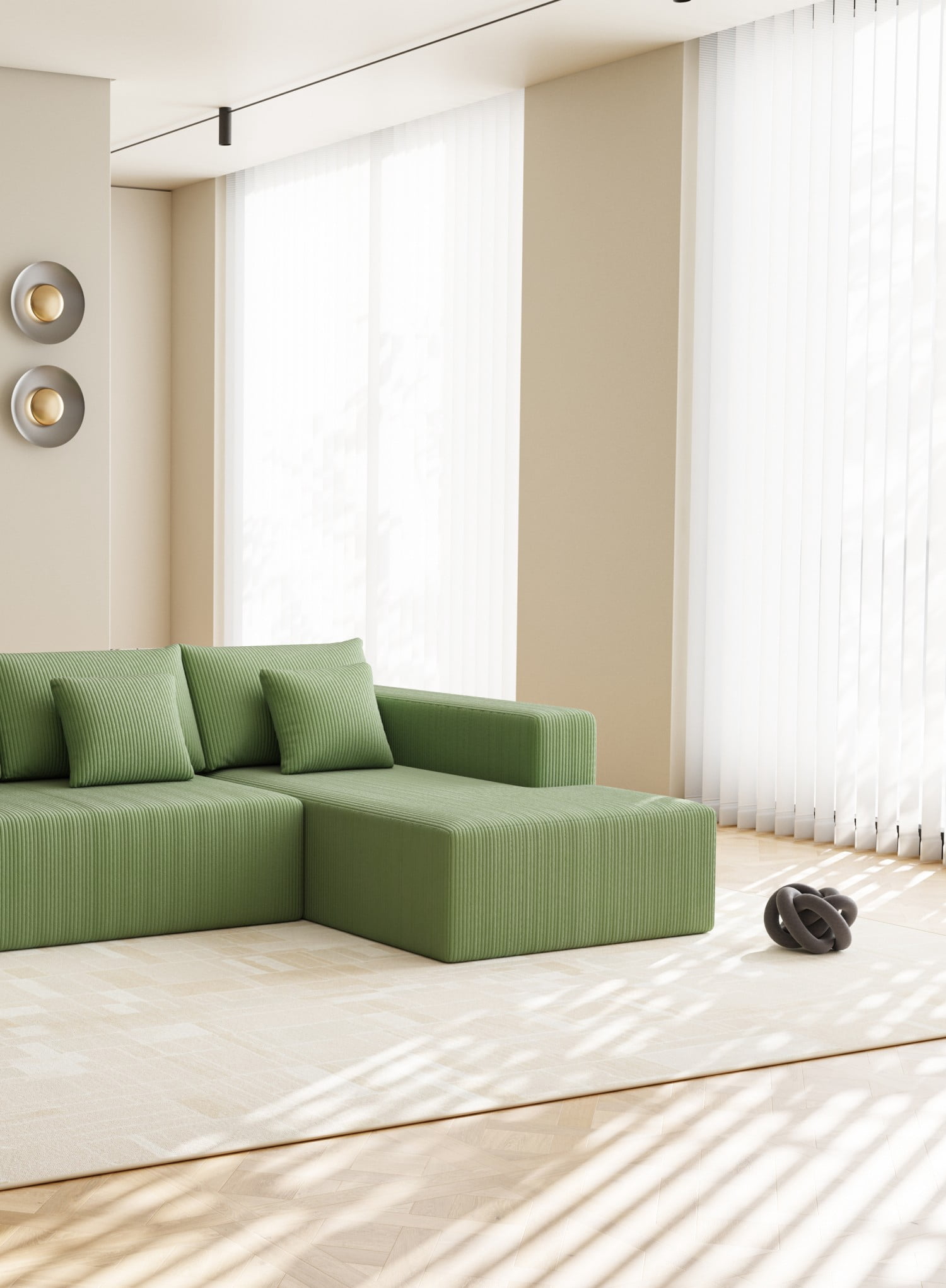 Gewnee Luxury Oversized Deep Seat Corduroy U-Shaped Modular Sofa with Chaise - for Living Room, Office