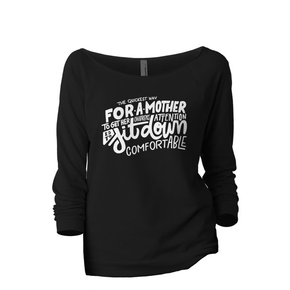 Quickest way for a mother Women's Fashion Slouchy 3/4 Sleeves Raglan Lightweight Sweatshirt Black Small