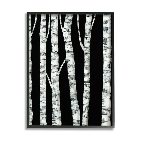 Black White Modern Birch Trees Dark Forest 16 in x 20 in Framed Painting Art Prints, by Stupell Home Décor