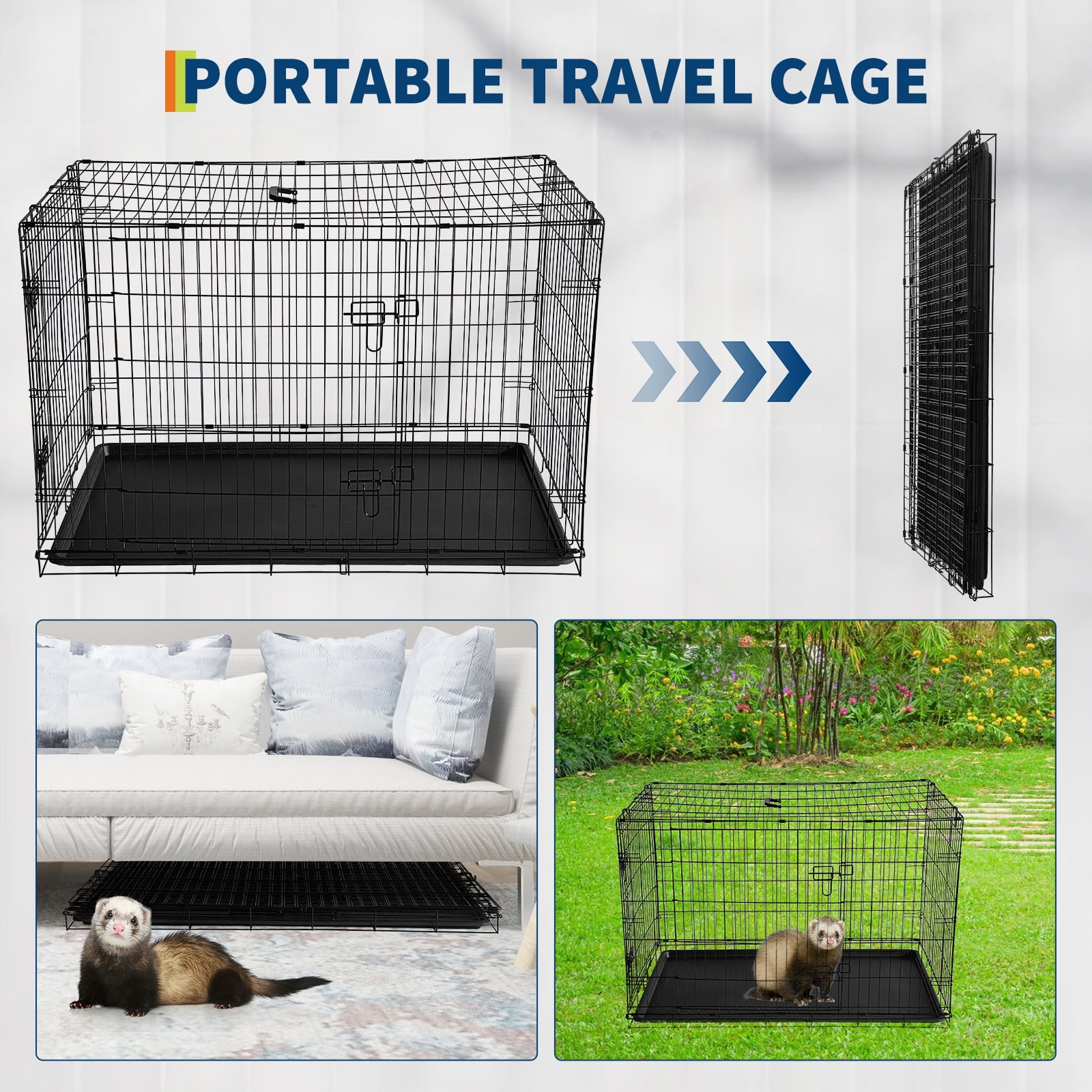 24/48 Inch Dog Crate, Portable Dog Crate with Slide Out Tray, Top & Front Door, Folding Small Critter Cage for Dog, Cat, Bunny, Ferret, Chinchilla, Cat, Rat