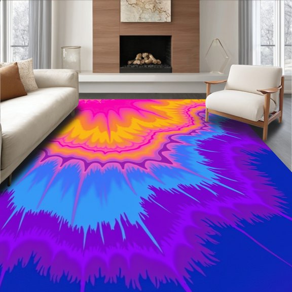 ODIKA 4'x6' Machine Washable Non-Slip Area Rug, Sunset Gradient Melt Artistic High Traffic Rug, Pink, 485032