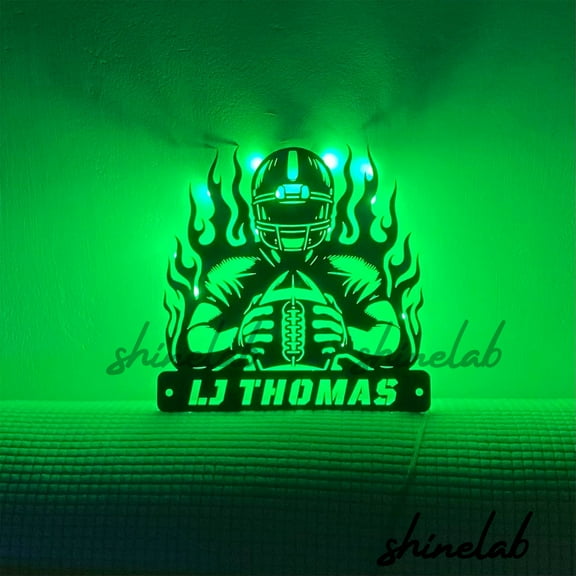 Shinelab Football LED Wall Art, Custom Football PlayerMetal Name Sign, Sports Room Decor 13080