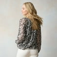 thumbnail image 2 of Women's LC Lauren Conrad Tie-Front Peasant Top Color: Black Bryn Botanical Size: MEDIUM, 2 of 4
