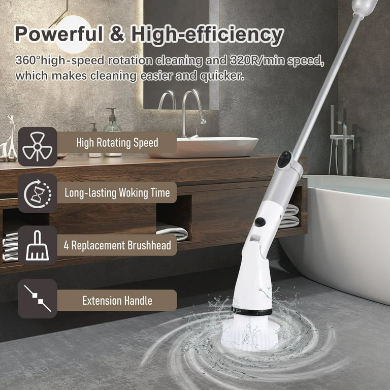Electric Spin Scrubber Cordless Handheld Cleaning Brush with Adjustable Extension Handle 4 Brush Heads 4000mAh Battery for Kitchen Bathroom Wall