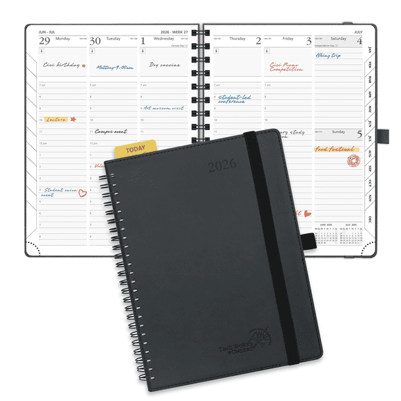 POPRUN 2026 Planner Weekly and Monthly, Jan. 2026-Dec. 2026, Medium-6.5" x 8.5", 2026 Appointment Book with Hourly Schedule, Vertical Layout, Monthly Tabs, Spiral-Bound Soft Cover - Black