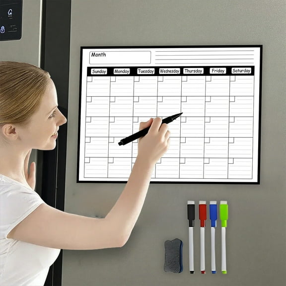 Hohaski Magnetic Monthly Fridge Calendar with 4 Markers 10ml and Eraser Magnetic Monthly Planner Board Reusable Refrigerator Planning Schedule Board