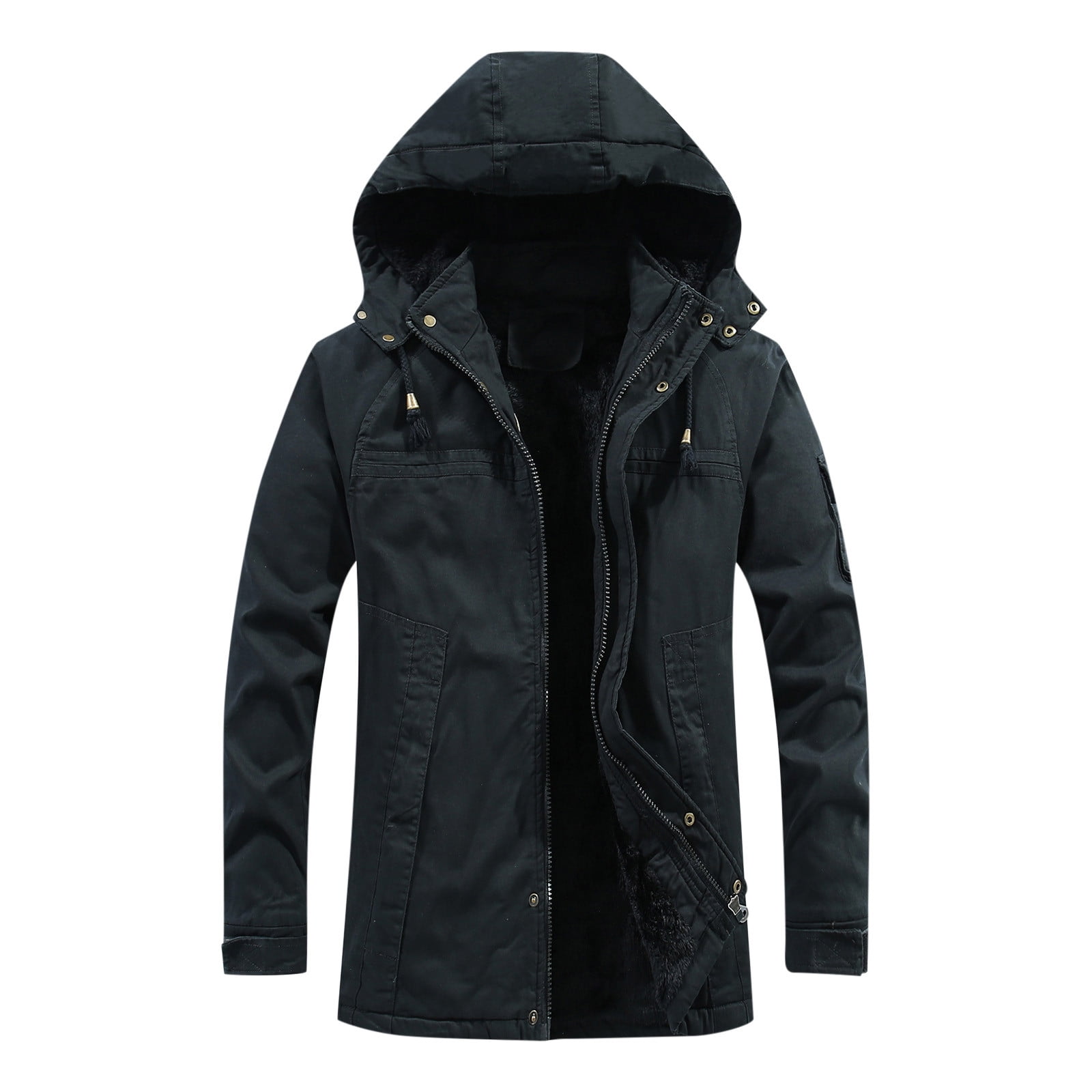 habilidad Cuidado probable Men Casual Solid Plus Velvet Thickening Zipper Hooded Long Sleeve Jacket  Coats - Walmart.com