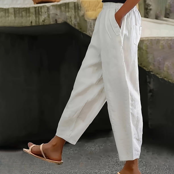 WILLBEST Pantalones Casuales de Mujer, de Cintura Alta, Anchos y Modernos, con Cordón Elástico, Largos y Bolsillos para Cualquier Ocasión. Mediana
