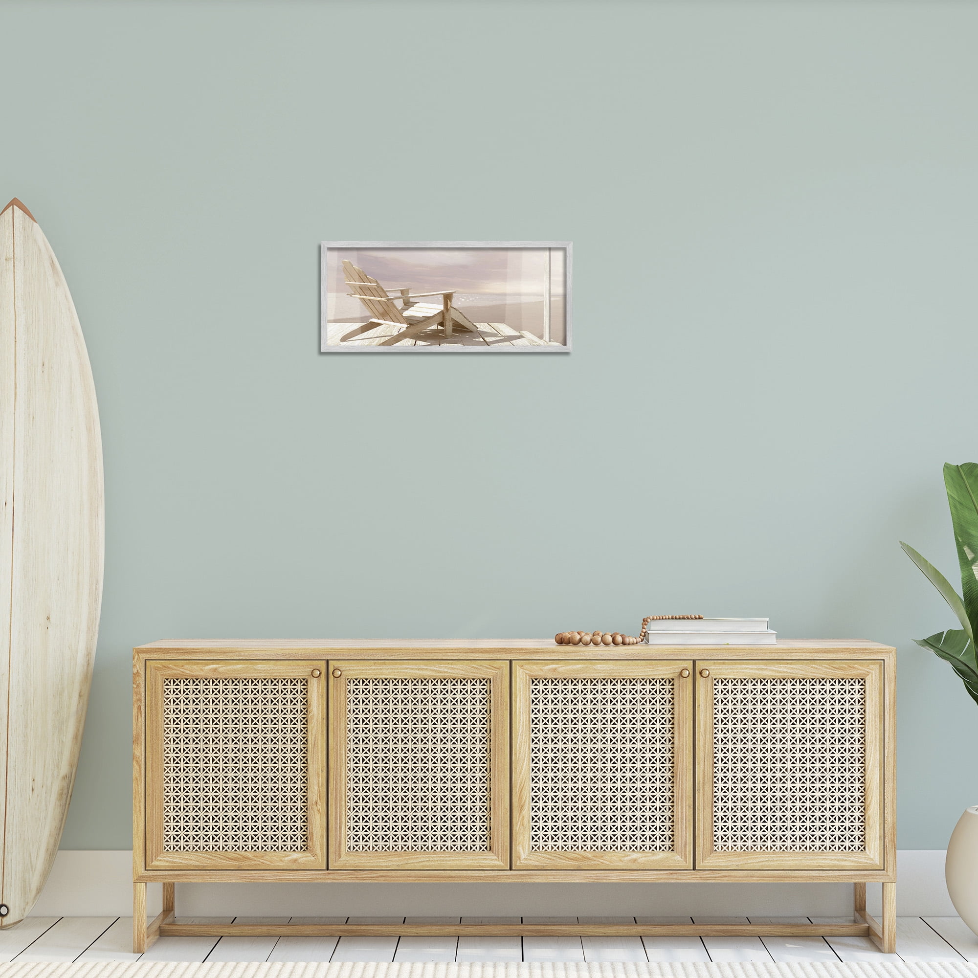 Stupell Industries Chair Overlooking Beach Landscape Photography Gray Framed Art Print Wall Art, 24 x 10