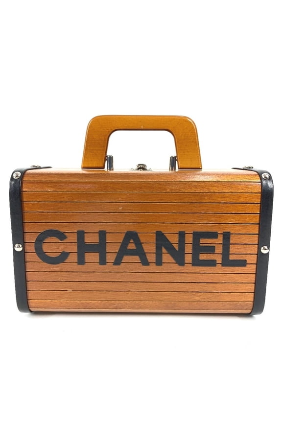 Pre-Owned CHANEL Vintage CC Coco Mark Logo Vanity Bag, Box Handbag, Wood, Women's, Brown