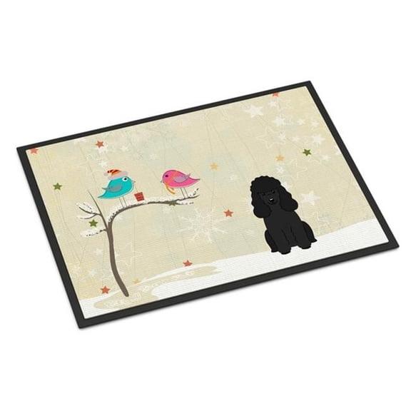 Christmas Presents between Friends Poodle Black Door Mat