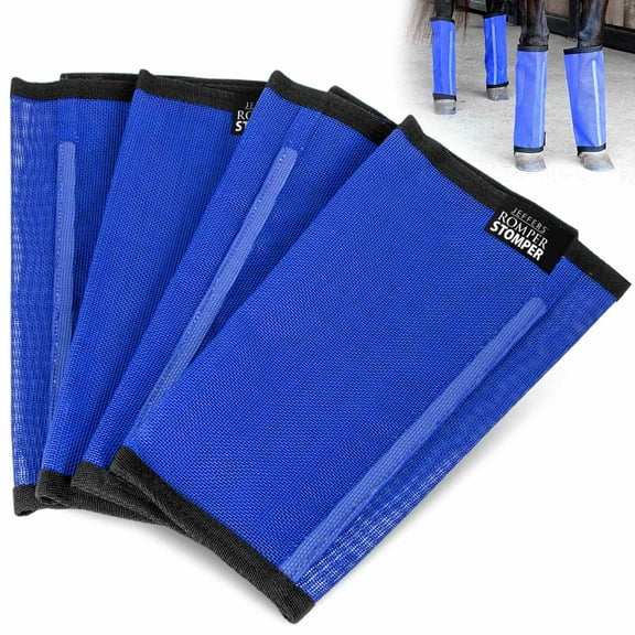 Jeffers Romper Stomper Fly Boots for Horses, 4-Pack, Medium, Indigo, Breathable Mesh