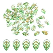 Uxcell 18x11mm Leaf Glass Beads, 50Pcs Leaf Shape Glass Spacer Beads Pendants for DIY Craft Jewelry Making, Dark Green