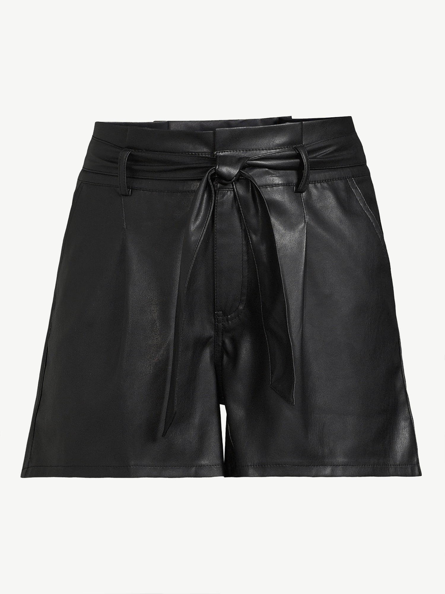 Recto Black Pleated Leather Shorts