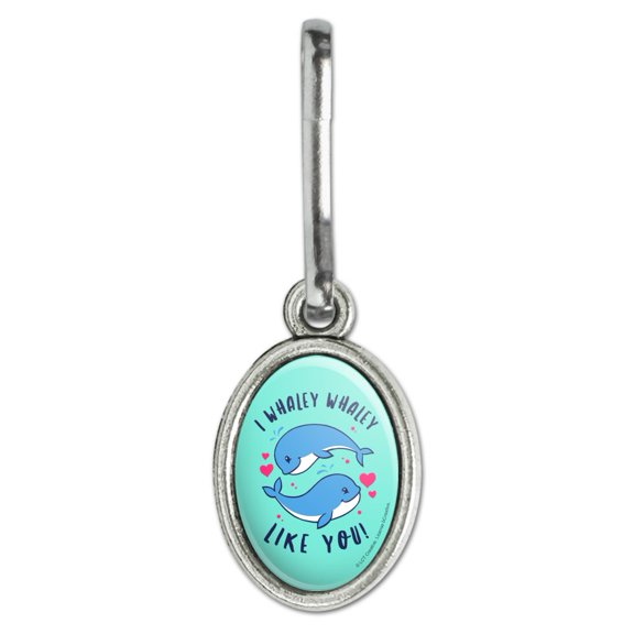 I Whaley Like You Really Whale Love Funny Humor Antiqued Oval Charm Clothes Purse Suitcase Backpack Zipper Pull Aid