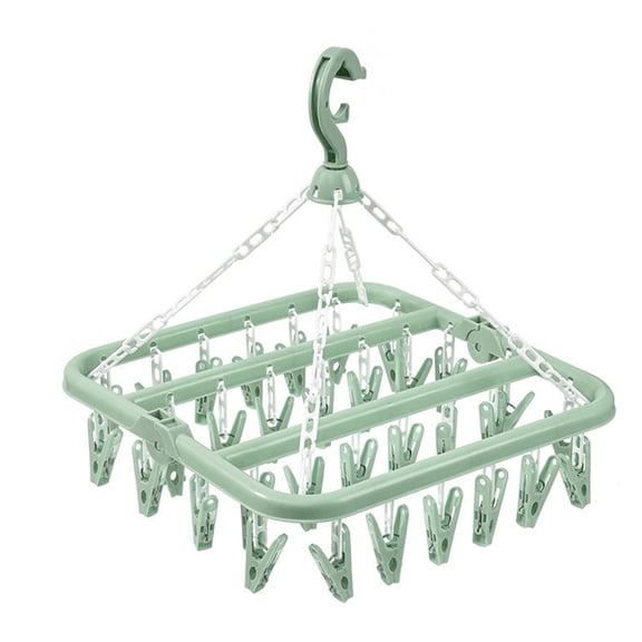 32 clip type folding clothes rack multifunctional drying rack household plastic windproof clipgreen