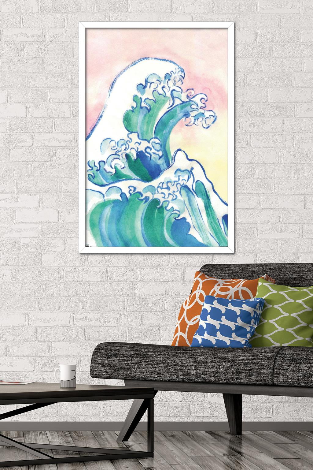 Watercolor Waves Wall Poster, 22.375" x 34" Framed