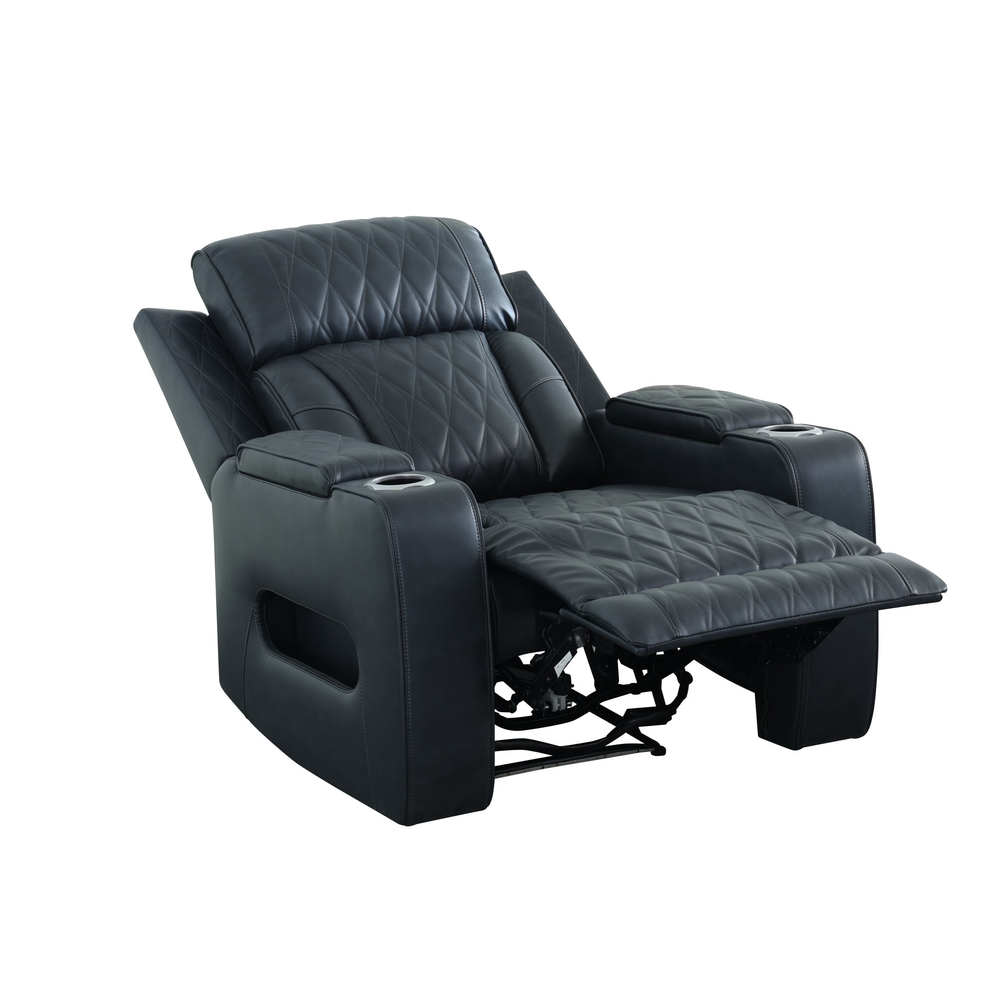 Gewnee Power Recliner Chair, Adjustable Reclining Lounge Chair with USB Ports, LED Lights & Cup Holders, Air Leather Upholstered Single Sofa Recliner for Living Room, Office, Blackish Gray