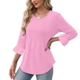thumbnail image 4 of Kaemgyyd Hauts à Manches 3/4 pour Femmes Décontractés Chics Col Rond Manches à Volants devant Plissé Blouses d'Été Tendance, 4 of 6