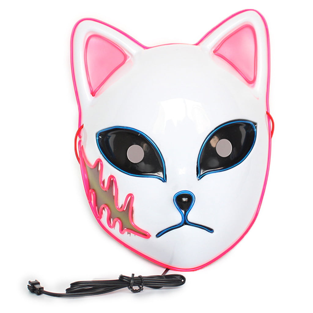 HGYCPP Unisex Funny LED Luminous Mask Halloween Flash Mask Japanese Anime  COS Cosplay Ghost Blade Props Foxes Cat Face Mask 