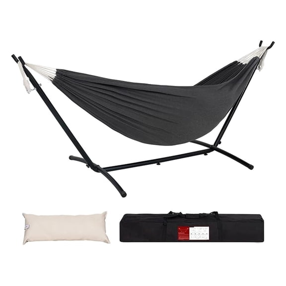 Double Hammock with 9ft Space-Saving Steel Stand Includes Portable Carrying Case, 450 Pounds Capacity (Dark Grey)