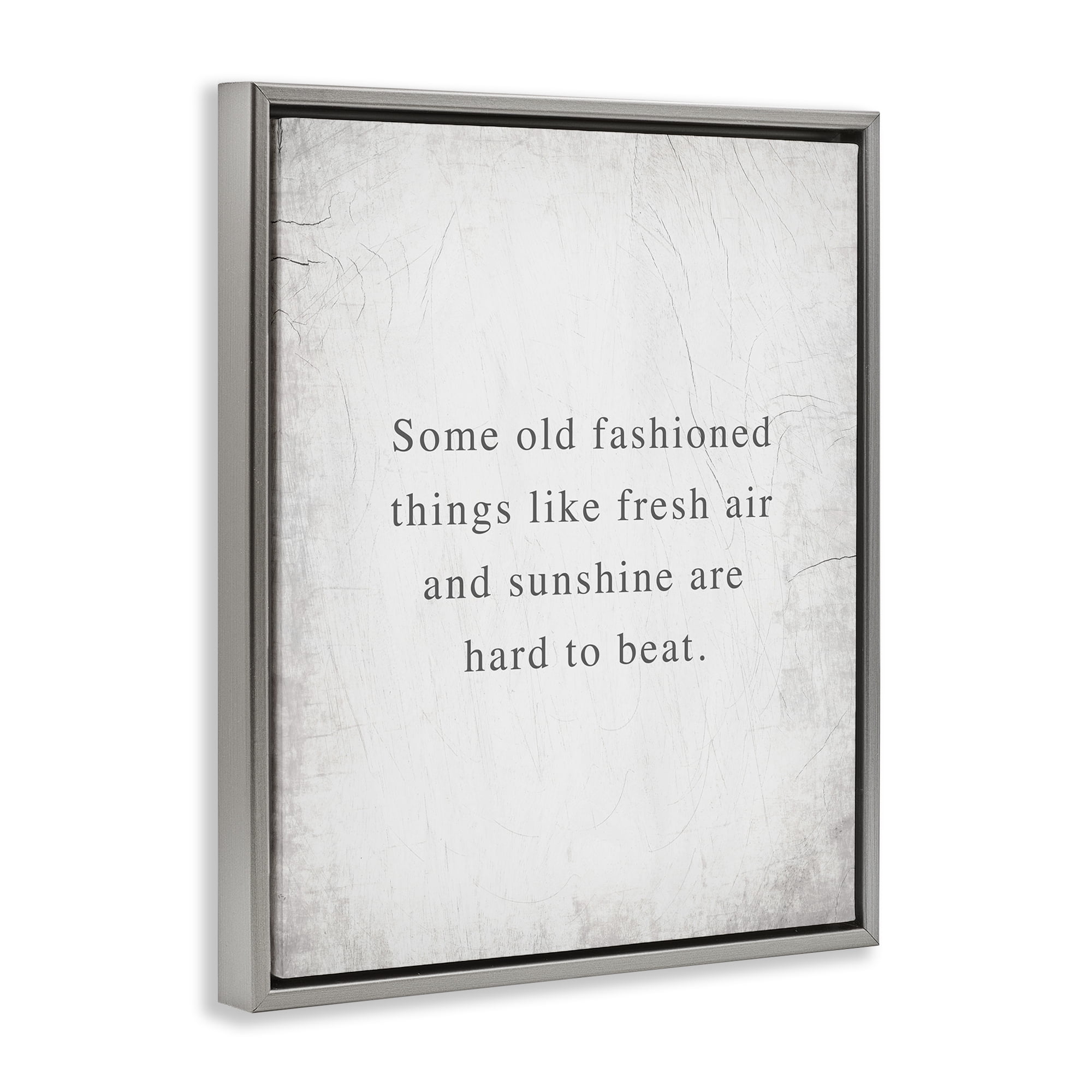 Stupell Industries Fresh Air & Sunshine Sentiment Text & Numbers Painting Gray Floater Framed Canvas Art Print Wall Art, 25 x 31
