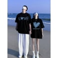 thumbnail image 4 of 2024 Knitted Cotton Love Heart Letter Casual Short Sleeve Men Women Couple T-Shirts Set For Boyfriend Girlfriend Clothes, 4 of 6