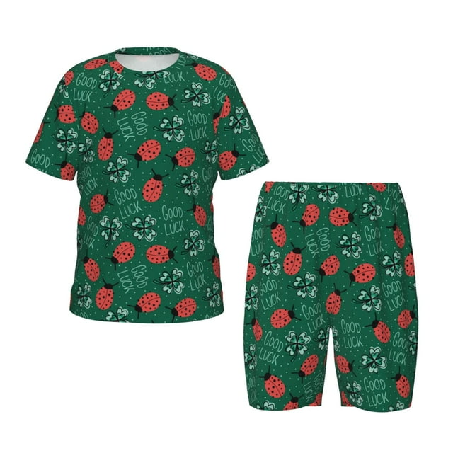 Fotbe Good Luck Ladybug Pijama Estampada de 2 Piezas para Niños – Ropa de Dormir de Manga Corta Cómoda para Niños y Niñas, Camiseta y Shorts de Algodón-4X-Large