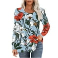 thumbnail image 5 of Womens tops Fall Casual Loose fitting Pleated Round Neck trendy floral Print Long Sleeve Round Neck flowy T-shirt tunic Tops,Hot Pink,XL, 5 of 5